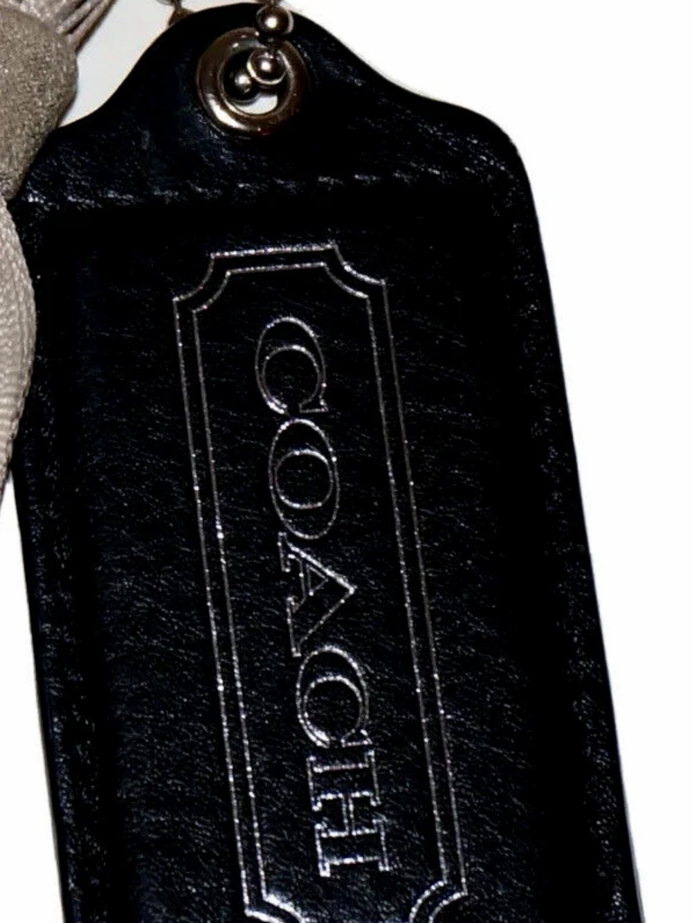 COACH Black Leather LEGACY #24967 Replacement Tag Fob & Light Beige Ribbon Fob